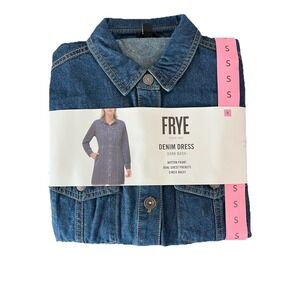 NWT Frye Women's Denim Dress Size S Dark Wash Button Front Cinch Waist Pockets